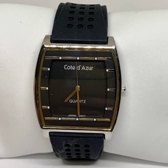 Cote d’ Azur men’s Watch silver black tone quartz analog 38mm silicone running - Picture 1 of 7